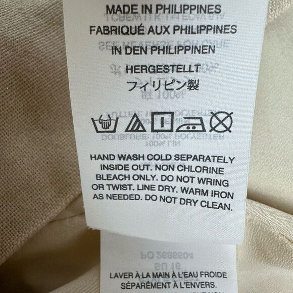 J Crew Beige Gold Metallic Linen Shift Dress Size 0 Grommet V-neck Cap Sleeve - Picture 9 of 12